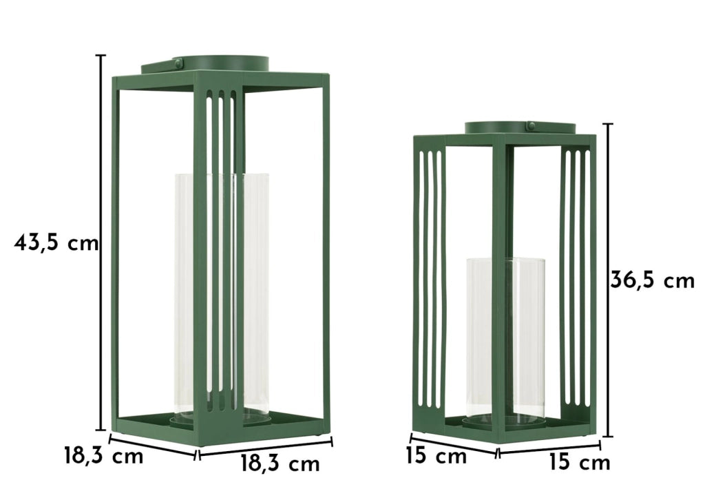 Lanterne Linee Coppia 18,3x18,3x43,5 cm in Metallo e Vetro Verde