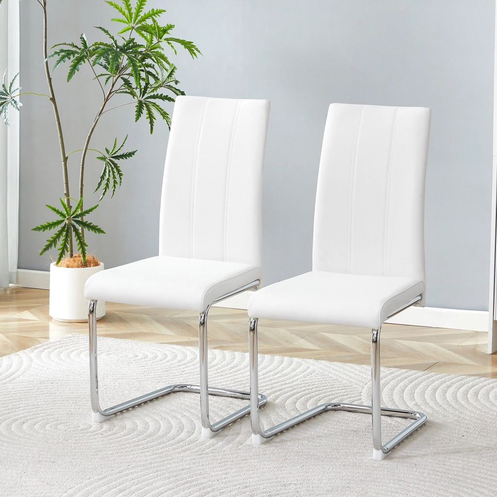Sedie da Pranzo Imbottite in Ecopelle ¨C MINIMAL ¨C Bianche, Gambe in Metallo, Set 2 Pezzi