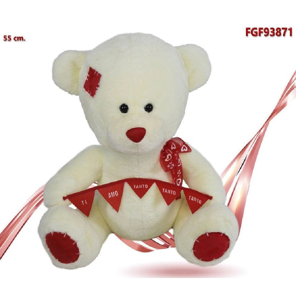 Trade Shop - Orso Peluche Fiocco Festone "ti Amo Tanto Tanto Tanto" 55 Cm San Valentino 93871 -