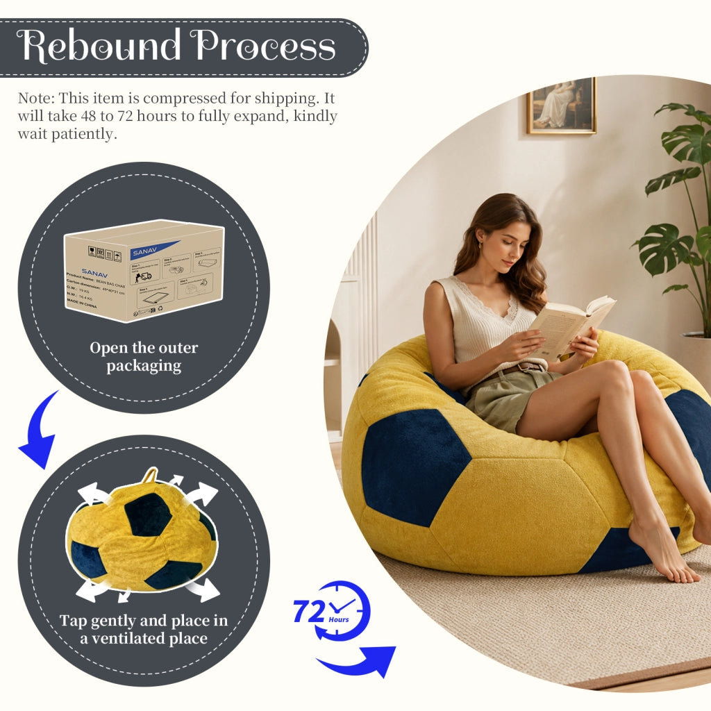 Pouf rotondo in flanella con imbottitura in memory foam a rimbalzo alto blu e giallo per casa e ufficio