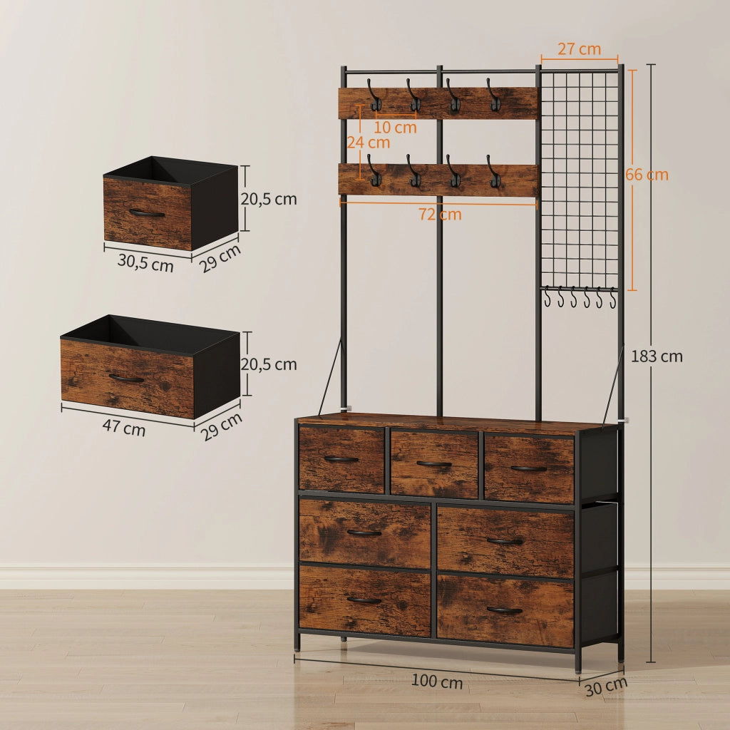 Mobile ingresso con appendiabiti e cassetti ¨C zephmum ¨C marrone 100x30x183 cm