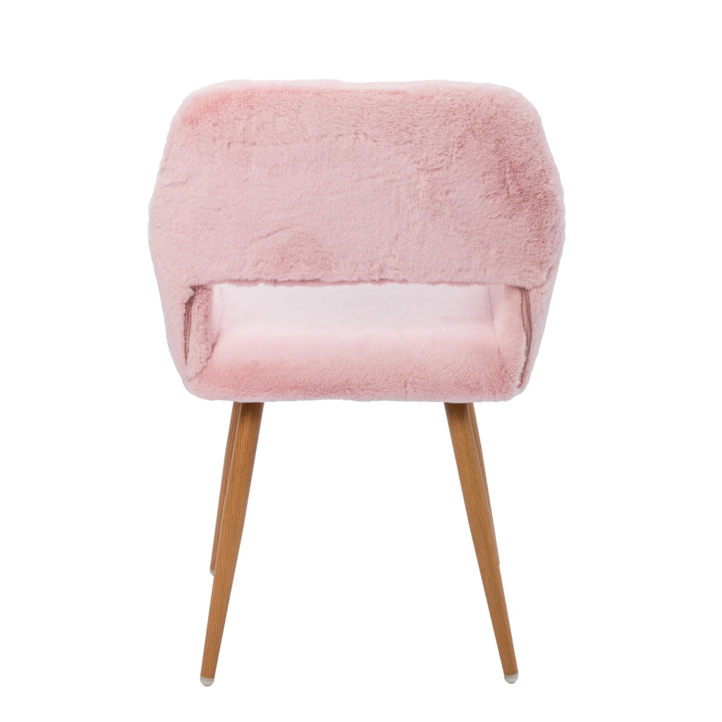 Sedia da pranzo in pelliccia sintetica con braccioli e gambe effetto legno, seduta confortevole rosa moderna