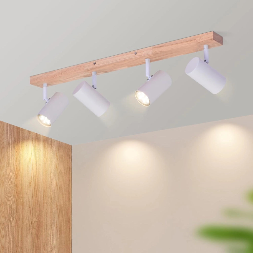 ZMH Lampada da soffitto in legno a 4 fiamme Lampada da soffitto bianca per corridoio camera da letto
