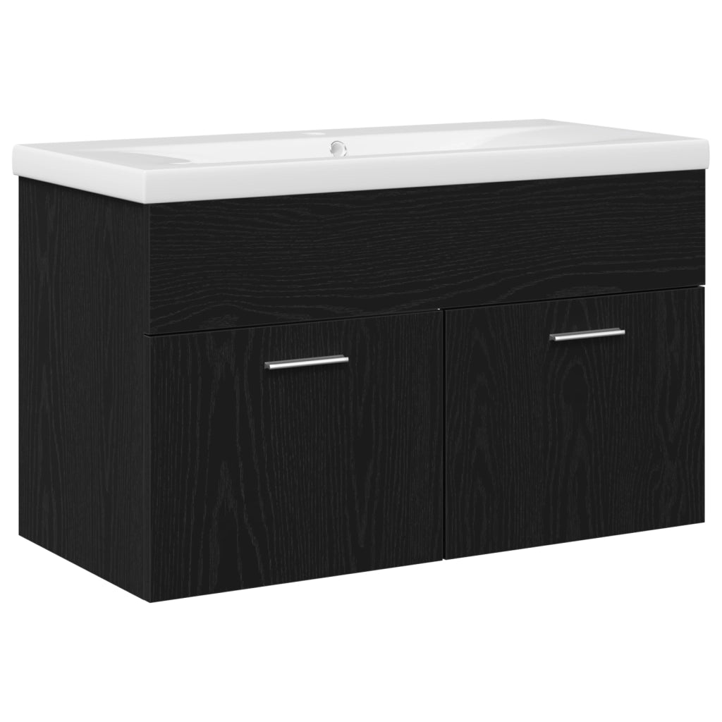 Mobile Lavabo con Lavabo Integrato Rovere Nero Legno Ingegnerizzato