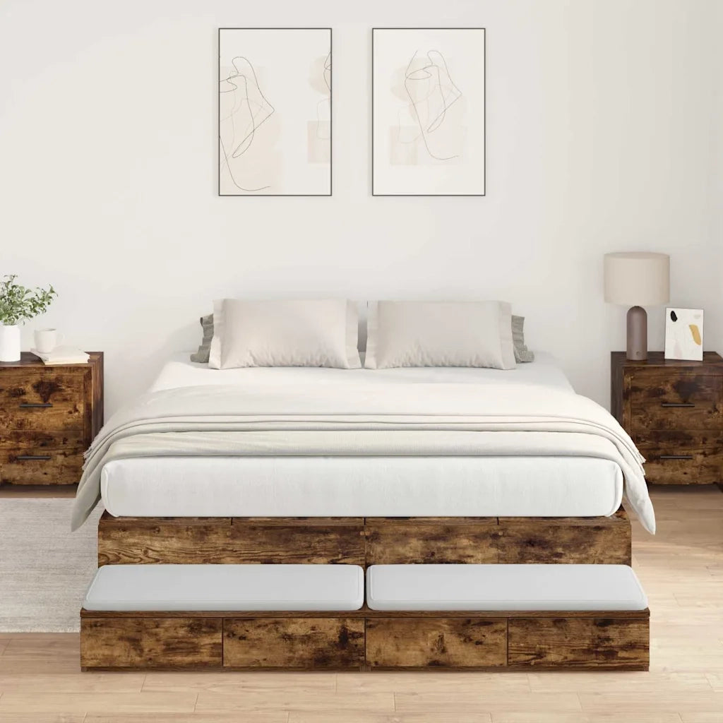 Struttura letto con contenitore con cassetto Rovere fumé 150 cm 3335649