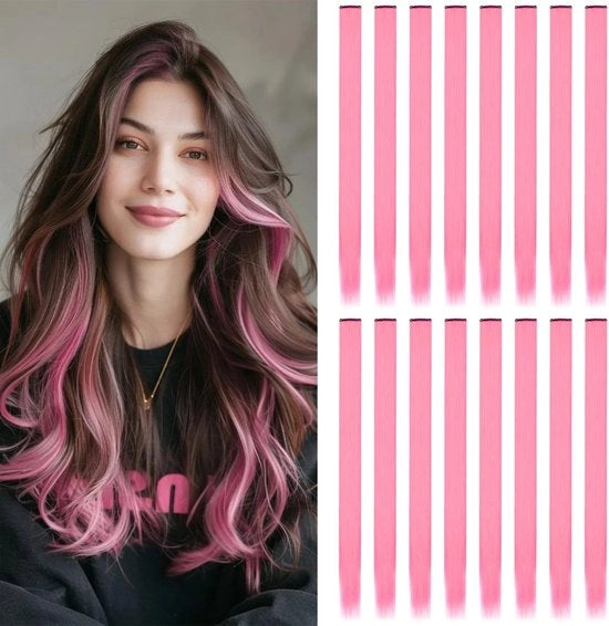 Estensioni capelli clip in 22" - 16 pezzi capelli sintetici - Ciocche capelli rette - Tonalità arancione - Highlights - Per ragazze e donne