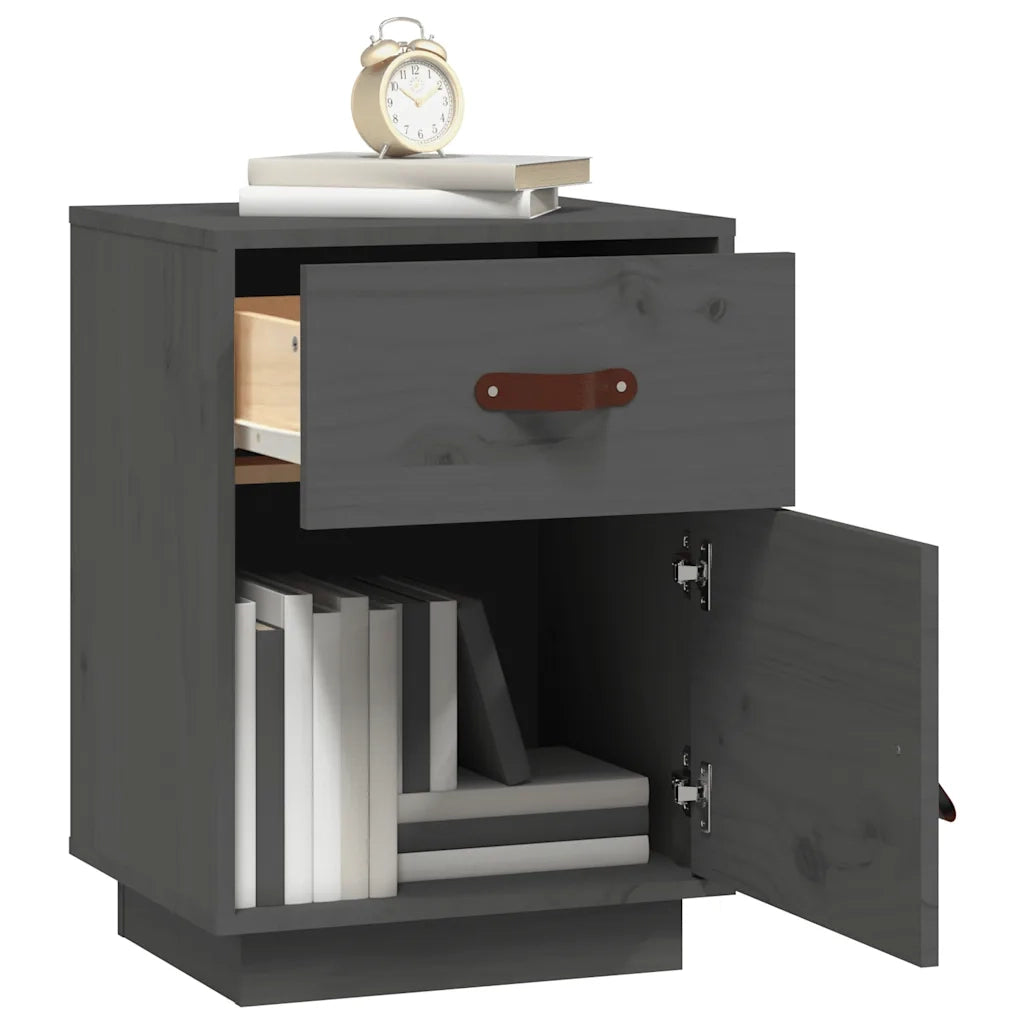 Comodini Grigi 2 pz 40x34x55 cm in Legno Massello di Pino 818310