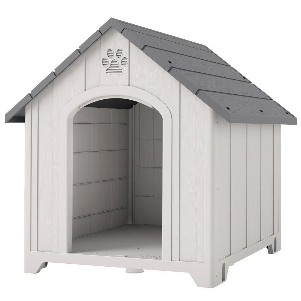 Casetta per Cani Esterna Grandi in Plastica con 2 Finestre e Base Sollevata ¨C Minimal ¨C Grigio