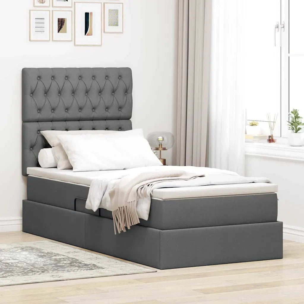 Letto con contenitore e materasso Grigio scuro 100 x 200 cm