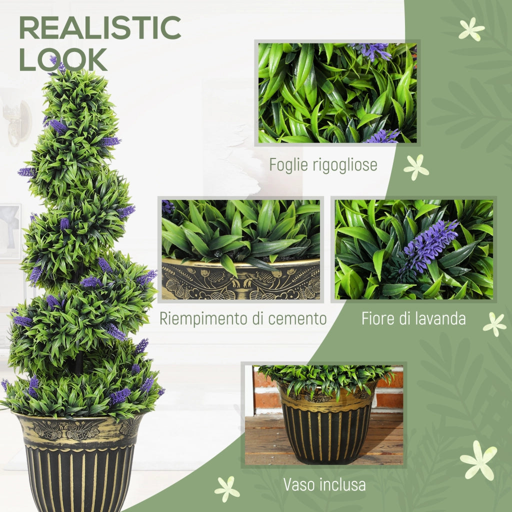 Piante artificiali a spirale in PE da 90 cm, set 2 pezzi con vaso incluso, per decorazione casa verde e blu