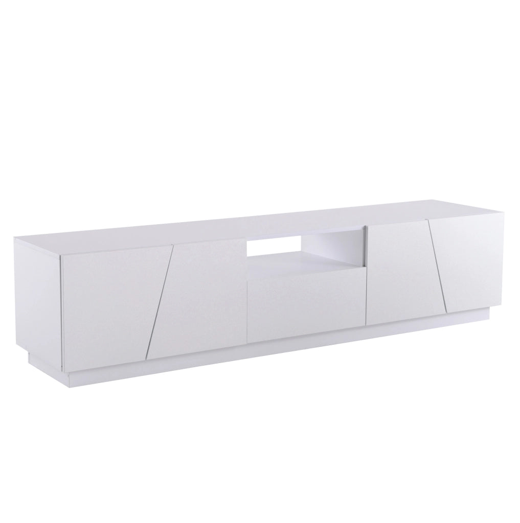 Mobile TV moderno in MDF bianco con design a patchwork diagonale, 170x42x37 cm