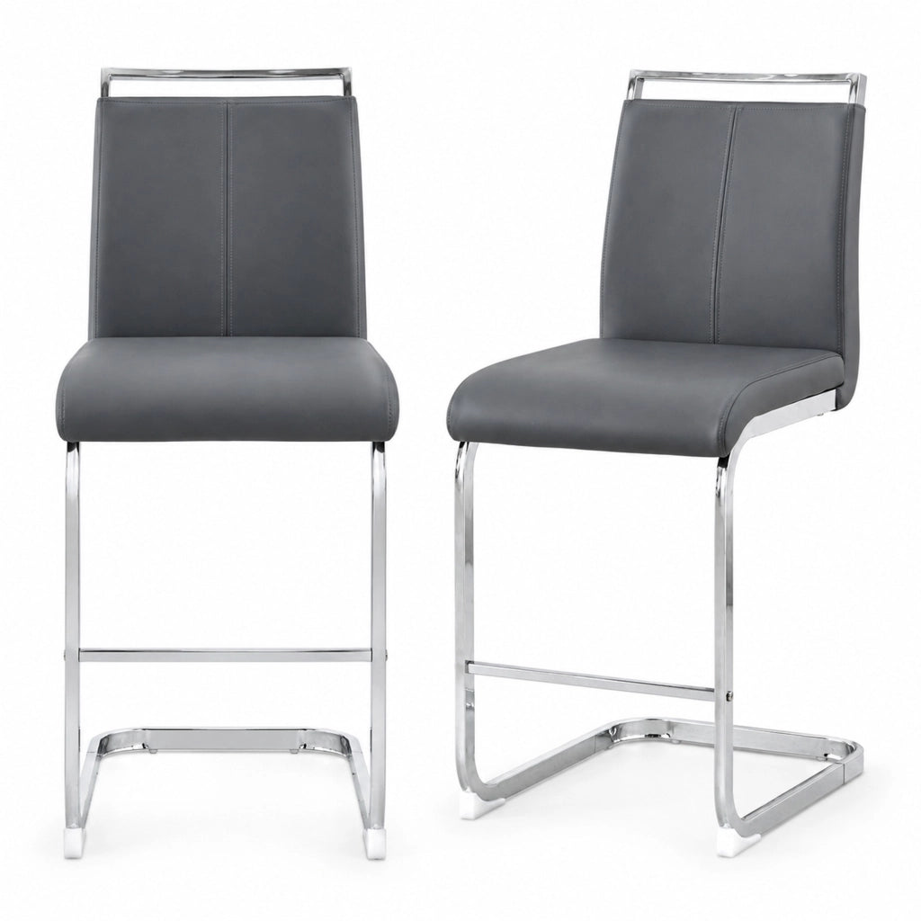 Set di 2 sgabelli da bar in PU grigio scuro con gambe argento