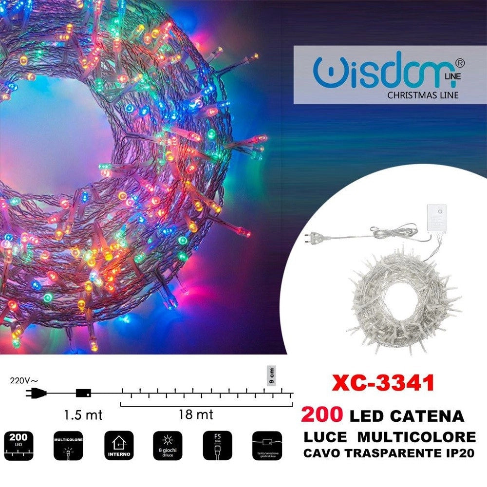 Trade Shop - Catena Luminosa 200 Luci Led Lucciole Luce Multicolore Cavo Trasparente Xc-3341 -