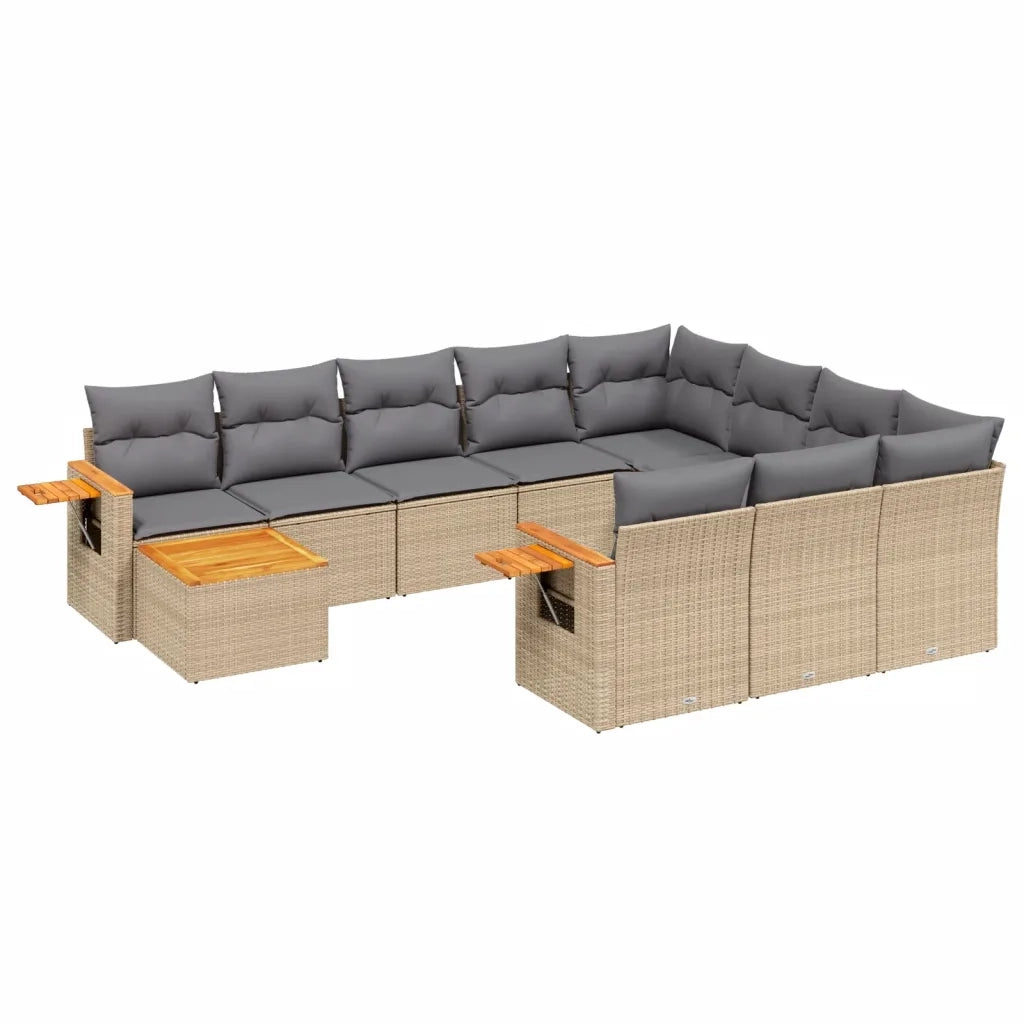 Set Divani da Giardino 11 pz con Cuscini Beige in Polyrattan