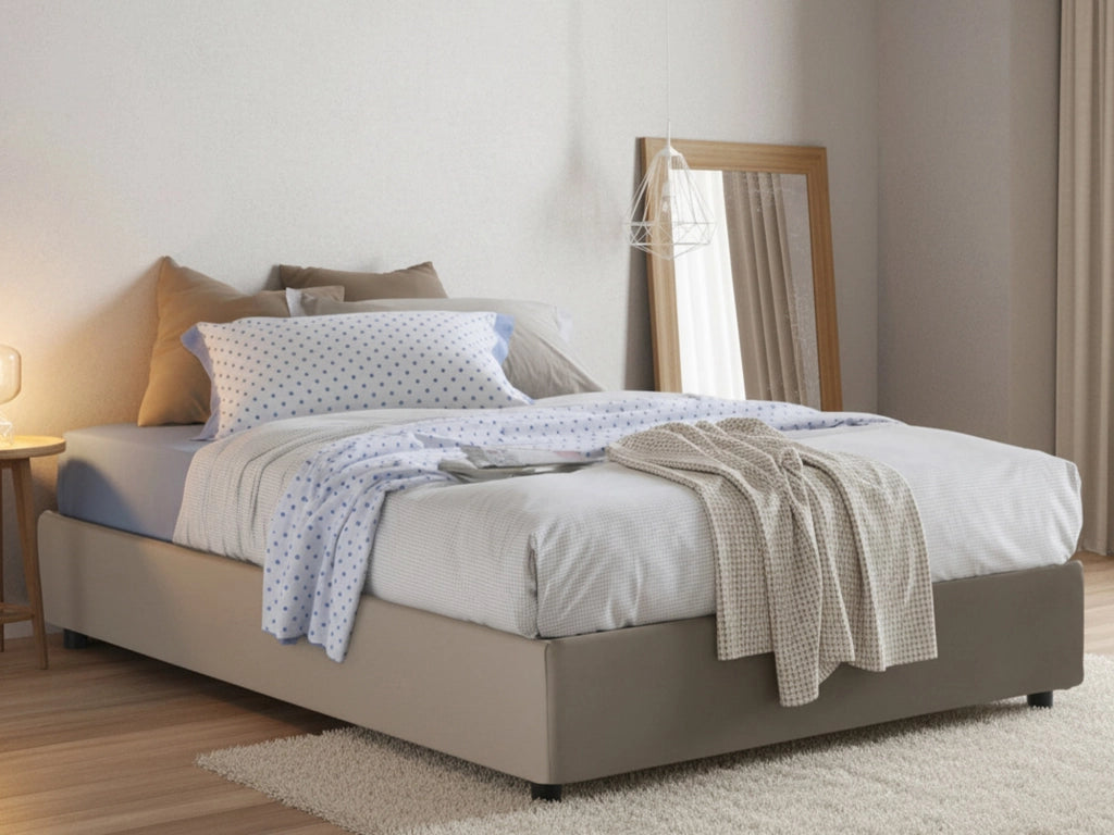Alan, Letto Piazza e Mezza Contenitore Made in Italy, Grigio Tortora