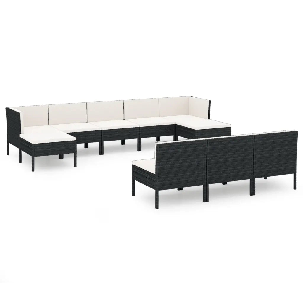 Set Divani da Giardino 10 pz con Cuscini in Polyrattan Nero cod mxl 38476