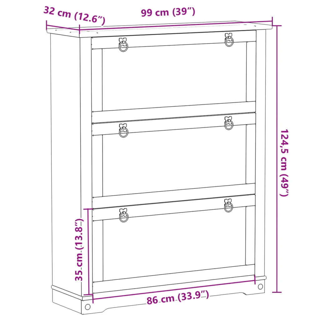 Scarpiera scarpiera mobile portaoggetti ingresso corridoio soggiorno Corona 99 x 32 x 124,5 cm legno di pino massiccio marrone 02_0021747