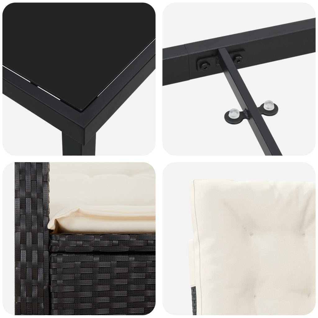 Set da Pranzo da Giardino 5 Pezzi con Cuscini Rattan Polimerico Nero