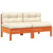 Divano Giardino Senza Braccioli Cuscini 2pz-Sofa da giardino Marrone Cera Pino