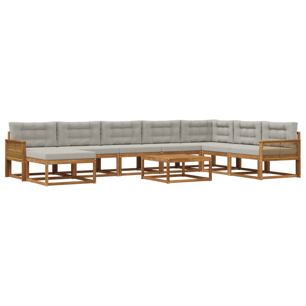 Set di divani da esterno 9 pcs Naturale e Grigio Chiaro