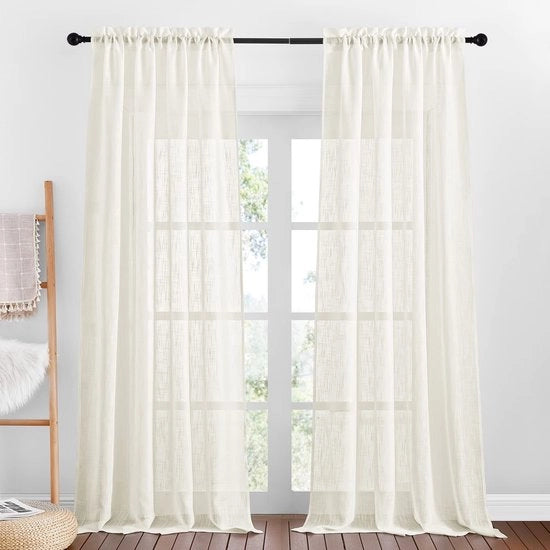 Set di tende da 2 pezzi - H 240 x B 132 cm - Semitrasparente - Stile lino - Guida stanghe - 100% Poliestere - Decorazione per finestre