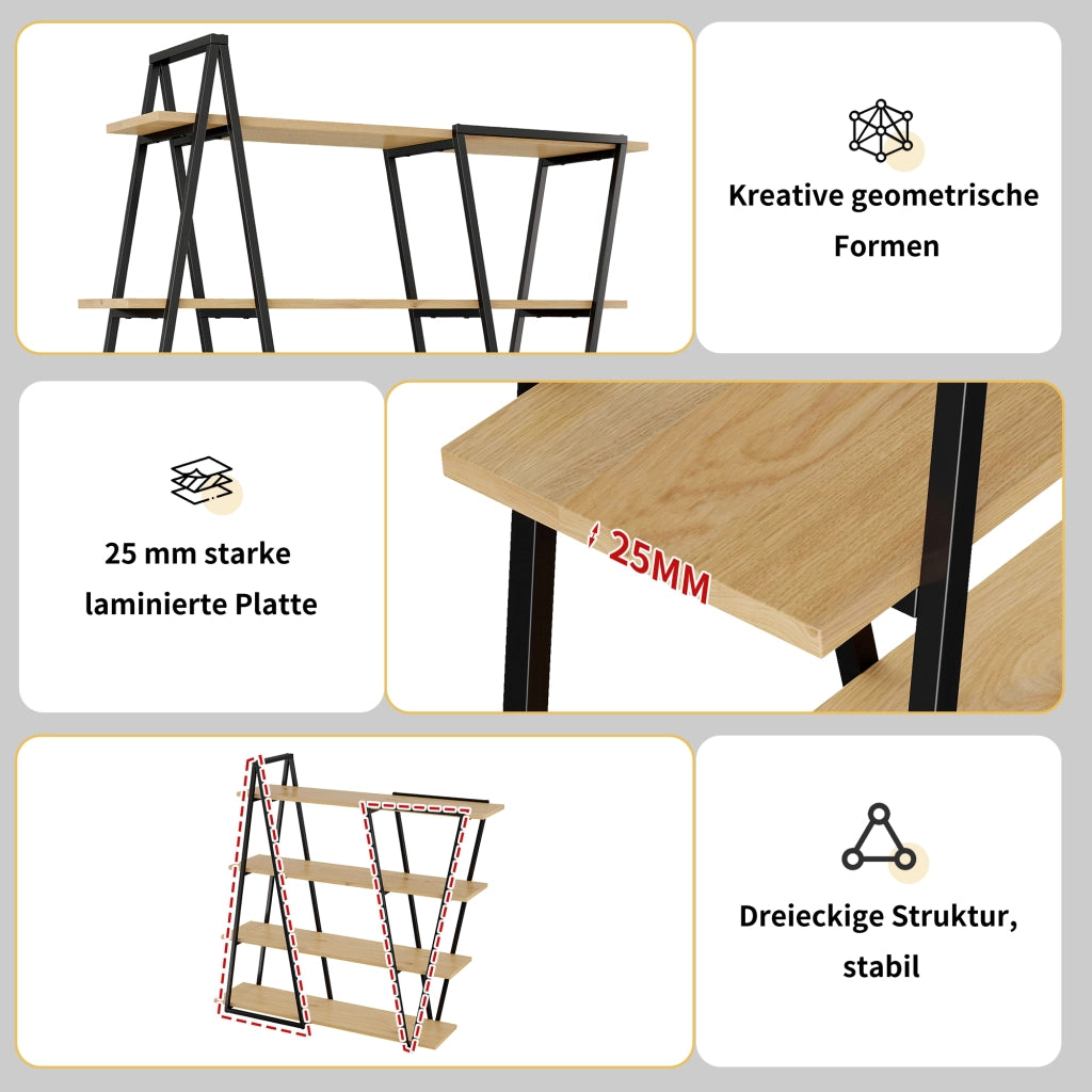 Libreria geometrica con 4 vani e anti ribaltamento per soggiorno 158×35×166 cm