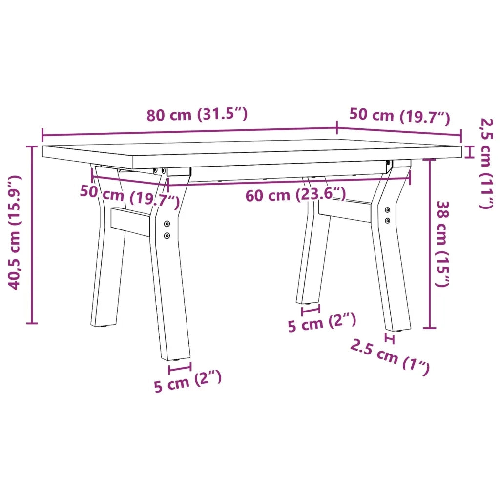 Tavolino salotto | Tavolino da caff¨¨ | Tavolino da Soggiorno Telaio a Y 80x50x40,5 cm Legno Pino e Acciaio