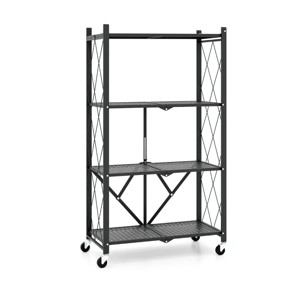 Scaffale portaoggetti pieghevole 71 x 34 x 126 cm con ruote bloccabili design moderno e robusto in metallo nero 20_0014777