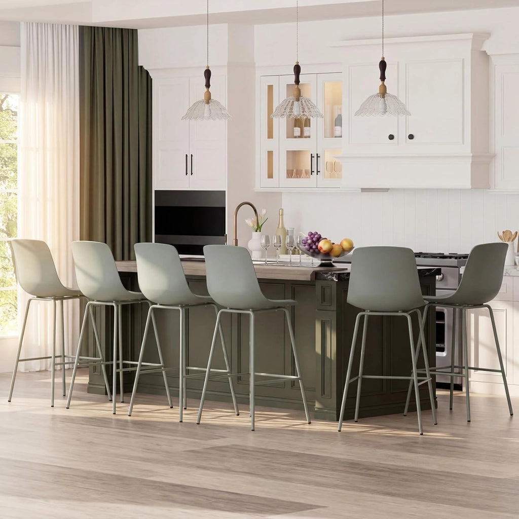Set di 4 Sgabelli da Bar in Ecopelle con Schienale e Poggiapiedi | Sedie Alte con Sedili Imbottiti Morbidi, Gambe in Metallo, Stile Moderno per Isola Cucina e Sala da Pranzo, Portata 180 kg