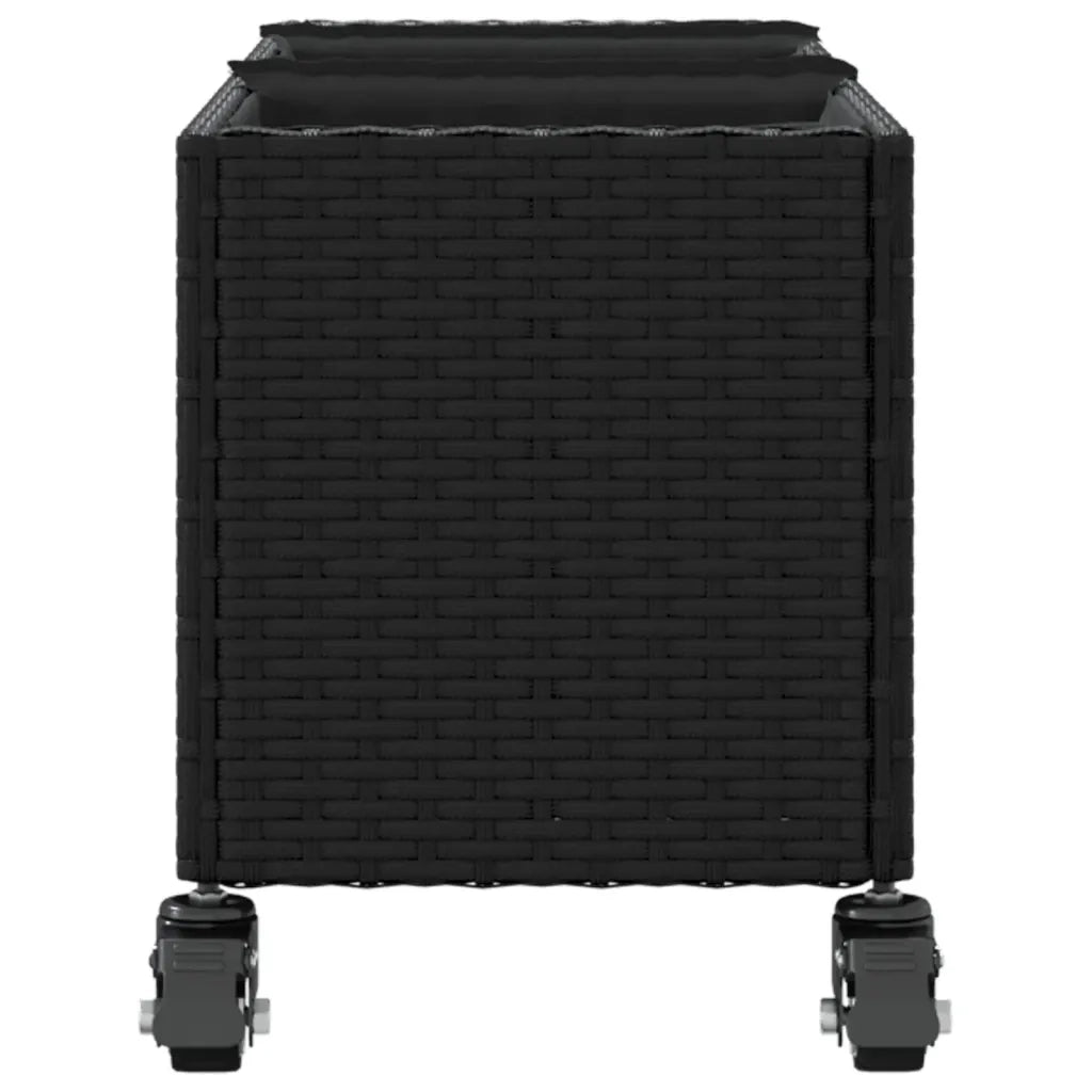 vidaXL Fioriera con Ruote e 3 Vasi Nera 107x32x38 cm in Polyrattan