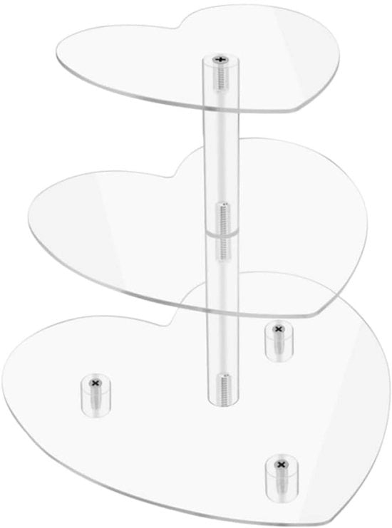 Cupcake Standaard Hartvormig - 3-laags Etagere - Transparante Acryl Houder - Dessert Display - Perfetto per Matrimoni - Dimensioni 25 x 23 x 25 cm - Taartstandaard