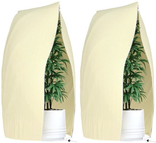 Copertura invernale per piante, 2-pack Copertura invernale per piante da vaso con chiusura a zip, Impermeabili per alberi, palme, piante di balcone, beige, 120 x 180 cm