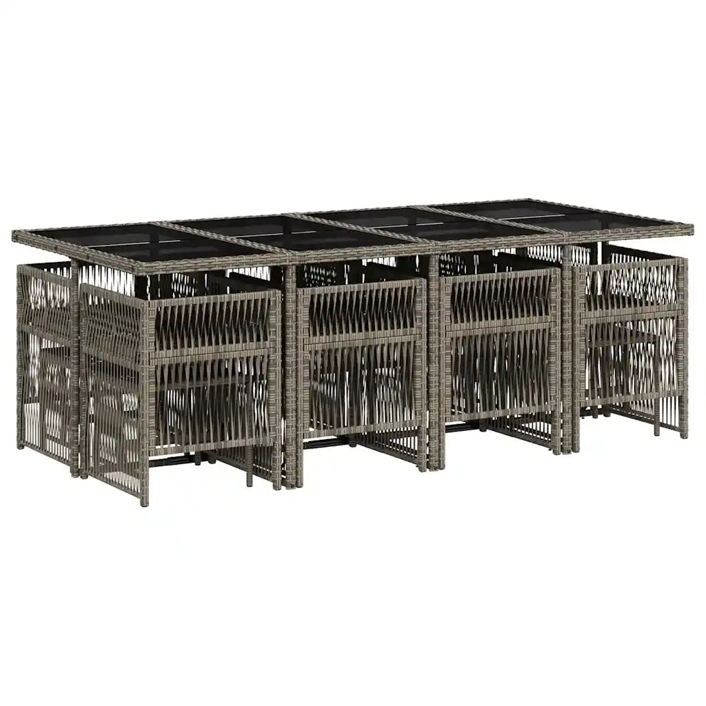 Set da Pranzo da Giardino 13pz con Cuscini Grigio in Polyrattan 3210980