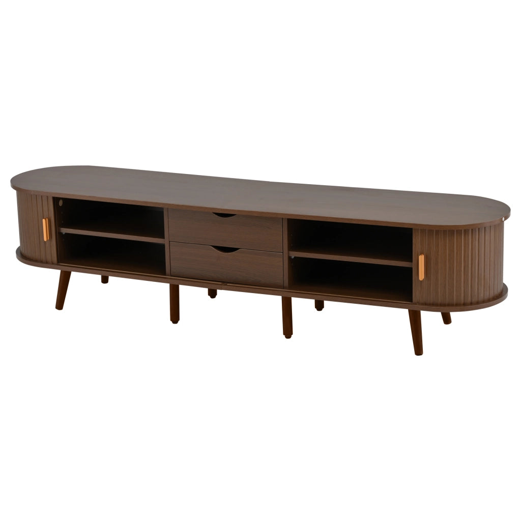 Mobile tv con 2 cassetti e 2 ante scorrevoli; piedini in legno regolabili; per soggiorno; in mdf; noce; 170 Ã— 40 Ã— 42 cm