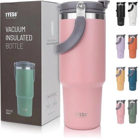 Beaker per bevande 900 ml con coperchio e imbuto in acciaio inossidabile isolamento per bevande calde e fredde tazza per acqua, caffè o tè freddo (rosa)
