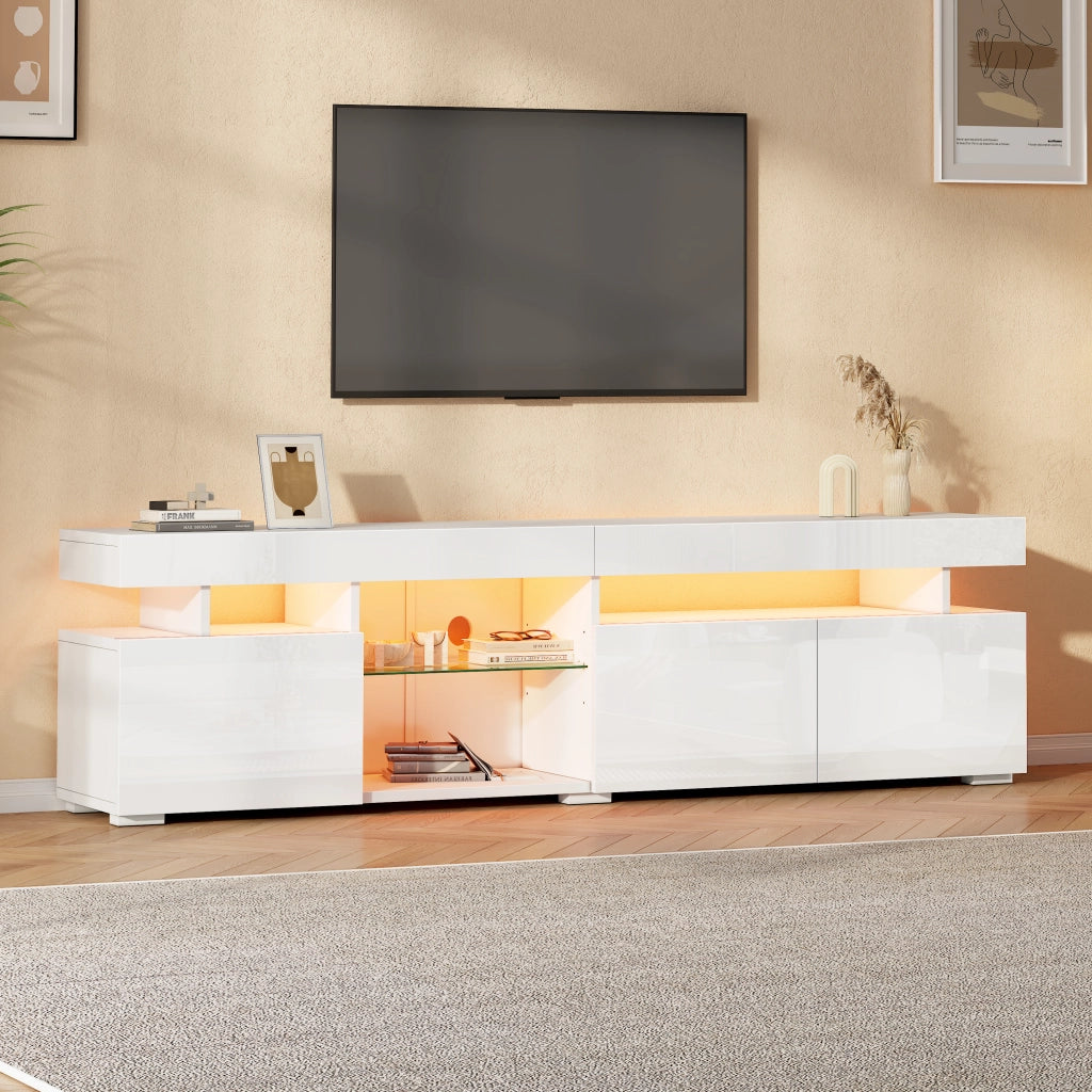 Mobile TV Lowboard Bianco ¨C MINIMAL ¨C 3 Ante, Ripiani in Vetro, 180x35x45 cm