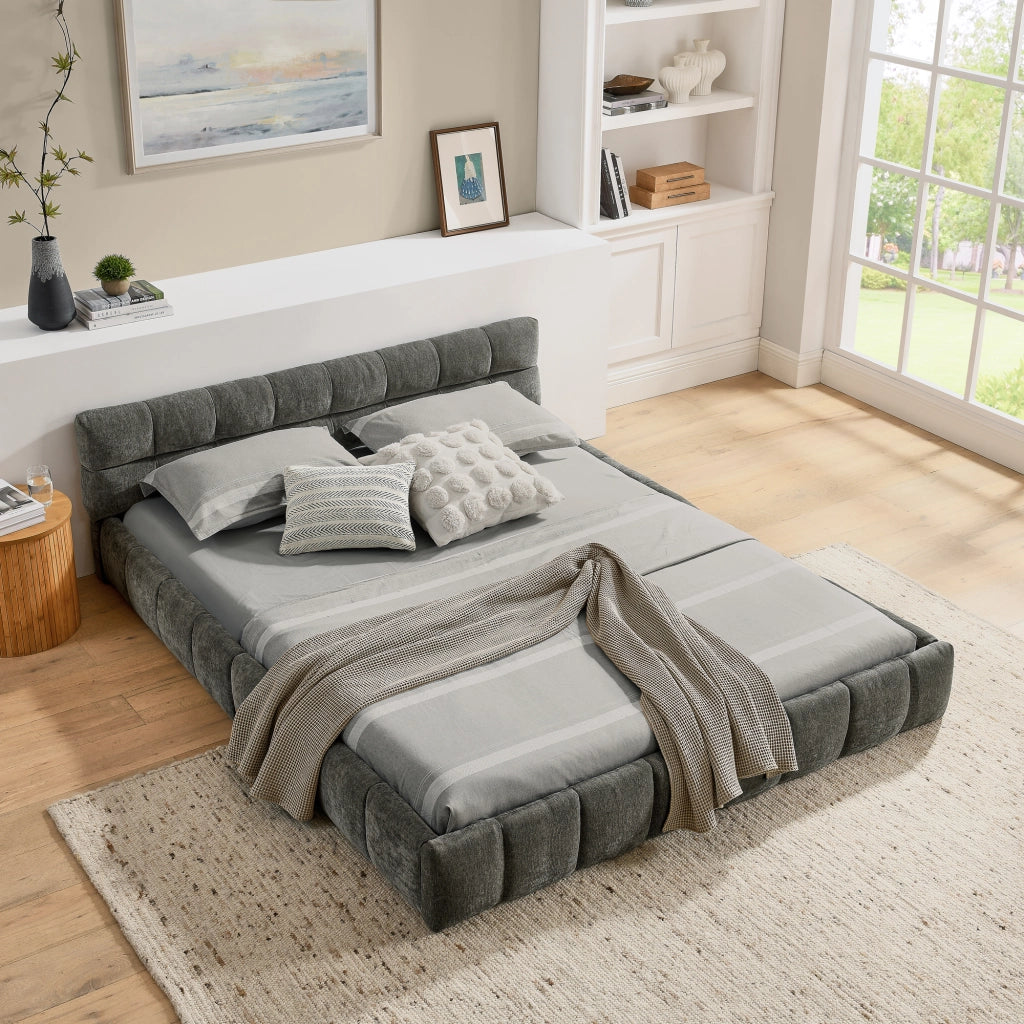 Letto Matrimoniale 140x200 cm; con Testiera Imbottita e Struttura in Legno e Ferro