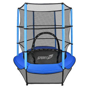 Trampolino Tappeto Elastico Ø140x185 cm in Acciaio con Rete di Protezione Blu