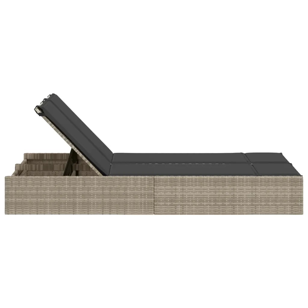 Lettino Prendisole Doppio con Cuscini Grigio Chiaro Polyrattan 368633