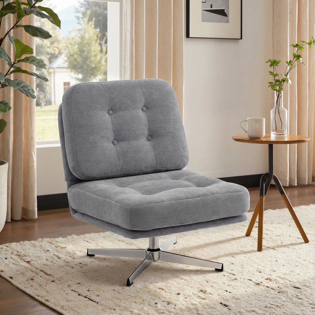 Poltrona girevole imbottita in velluto ¨C Minimal ¨C Grigio chiaro