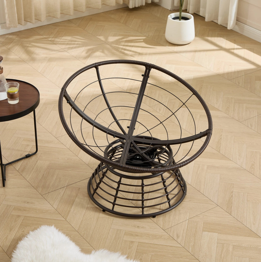 Sedia Papasan girevole 360° con cuscino; ?92x67 cm; struttura in acciaio e rattan PE grigio