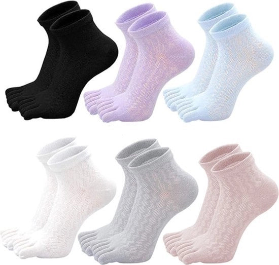 Calze per piedi - Donne - 6 Paia - Cotone - Calze yoga - Tessuto liscio - Senza nodi fastidiosi - Calze per dita dei piedi - Calze per dita dei piedi - Donne - Calze per runner - Calze yoga - Antibatterici - Respiranti - Elasticità - Calze comode