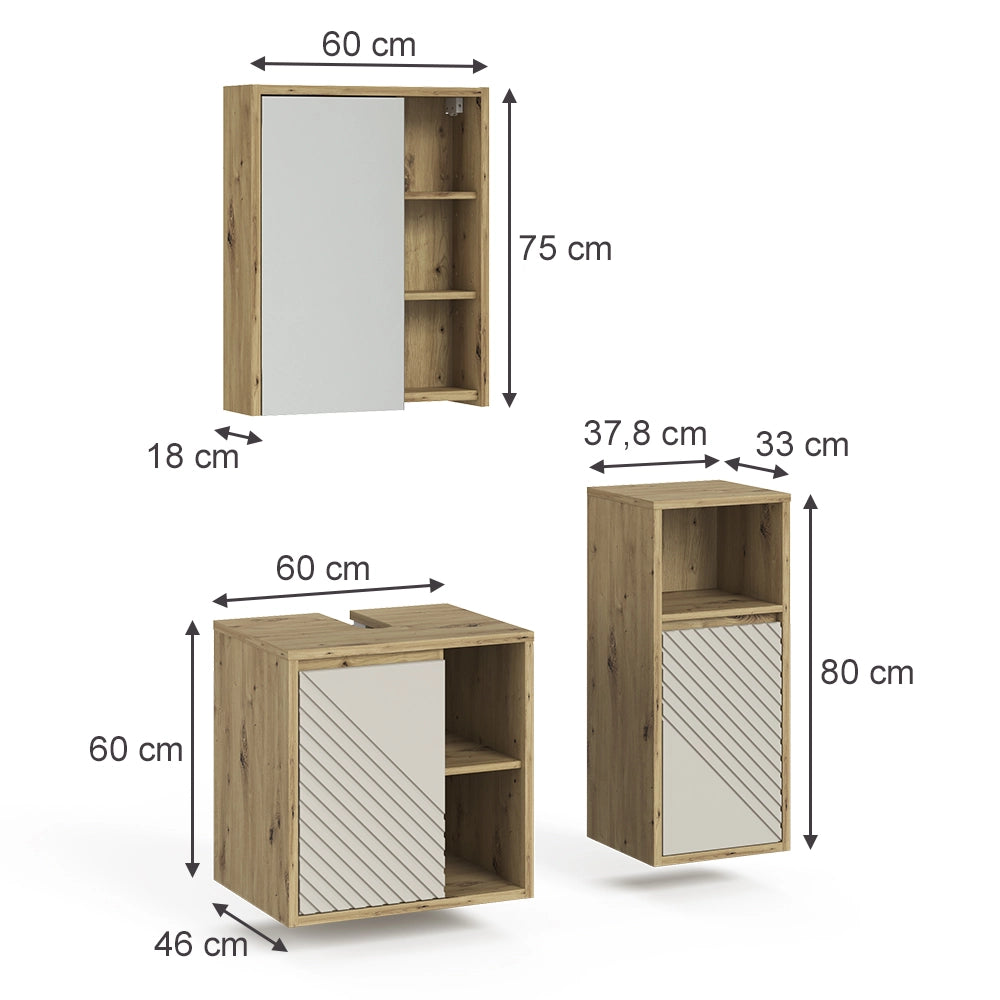 Set mobili bagno Viola Rovere artigianale 3 parti Vicco