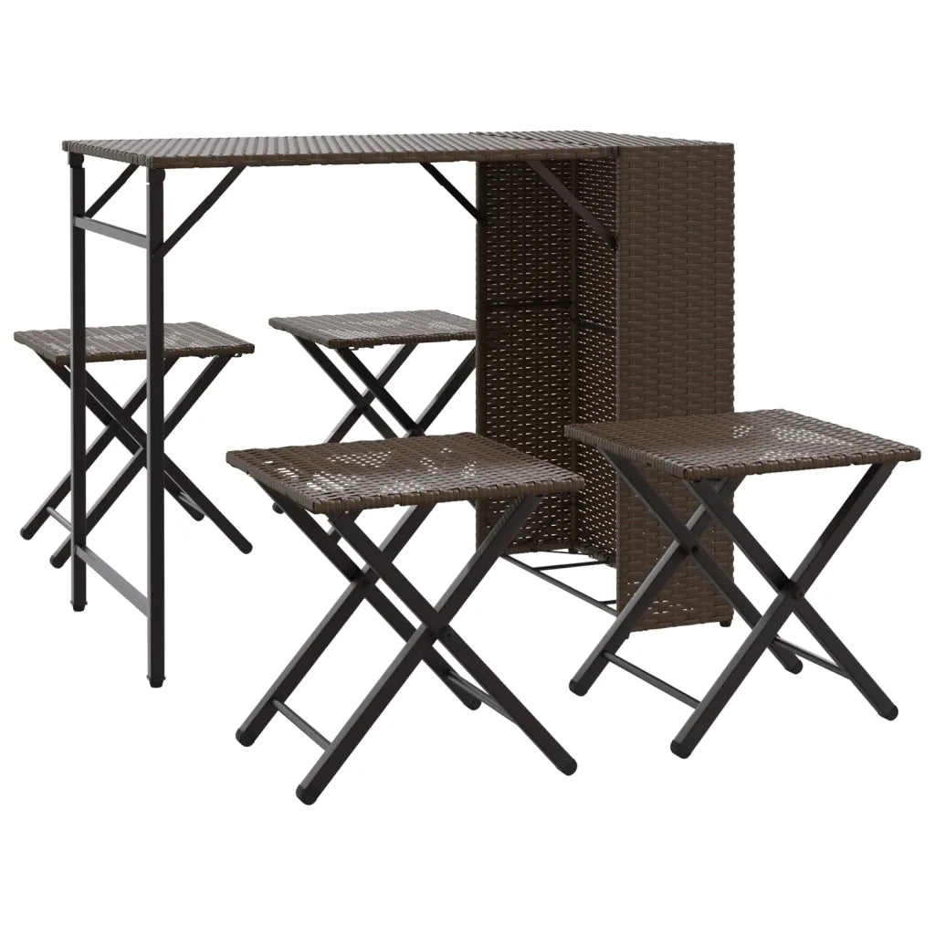 Set da Pranzo da Giardino Pieghevole 5 pz | Set Salotto da Giardino Marrone in Polyrattan
