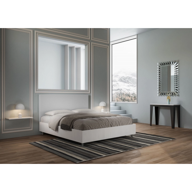 Letto Matrimoniale 160x200 cm struttura bianco frassino testata Level - Bianco,Similpelle,Con rete