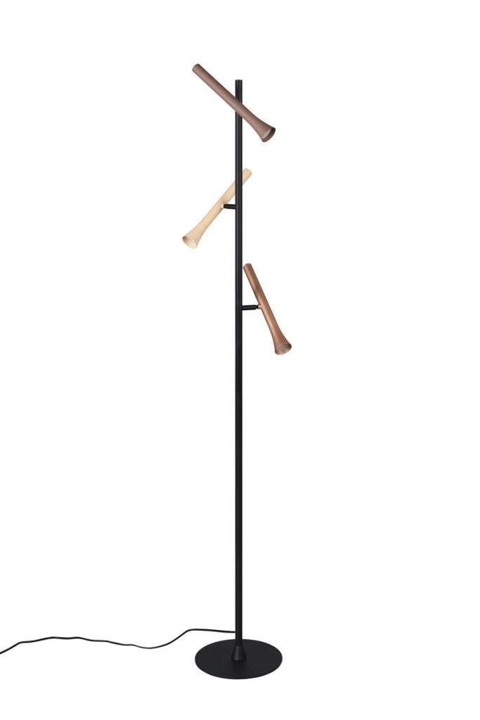 Lampada da terra FIATO Trio LED CCT nera/bronzo 150cm