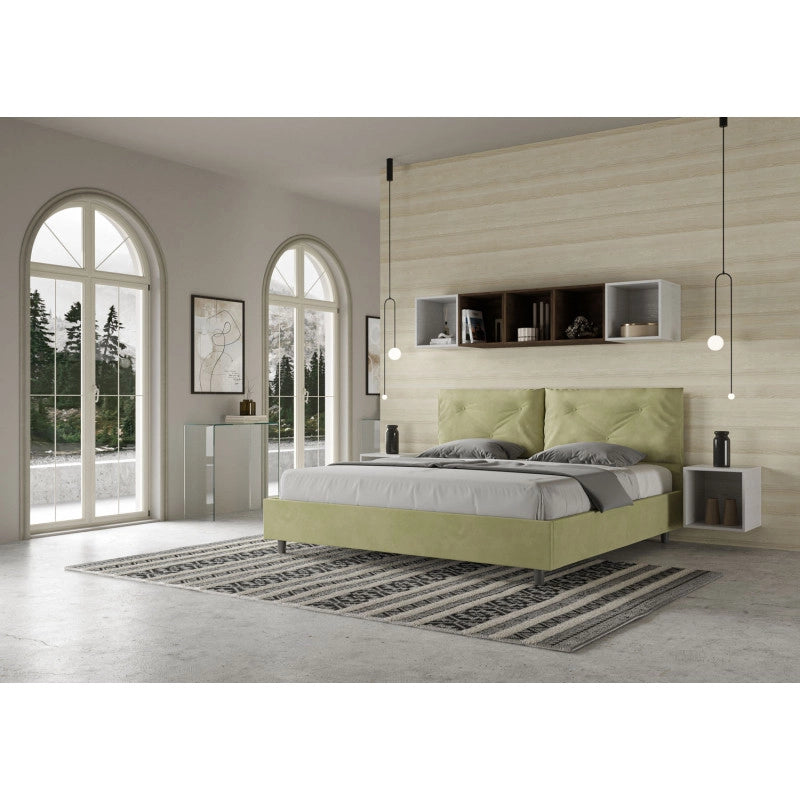 Letto imbottito Matrimoniale 200x210 cm Large - Senza rete,Microfibra,Tè verde