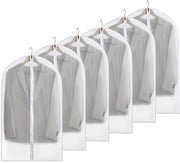 Zak per abiti, lungo, 6 pezzi, sacchetti per abiti trasparenti con chiusura a cerniera, 60 x 100 cm, per la conservazione di camicie, gonne e giacche, bianco