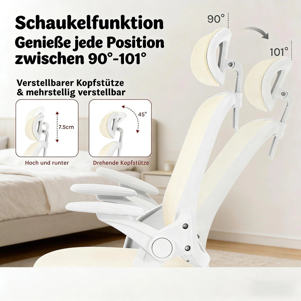 SEDIA UFFICIO Ergonomica Schienale Alto in Rete Beige con Braccioli 3D
