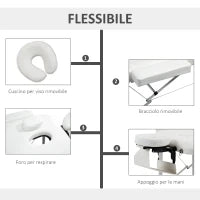 Lettino Massaggi Portatile Pieghevole e Professionale in Alluminio bianco 215x81x61-84cm